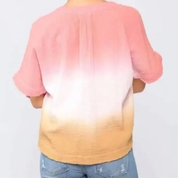 Young Fabulous & Broke | Gauze Cotton Ombre Top in Melon & Mustard Yellow | S/M - Picture 2 of 10